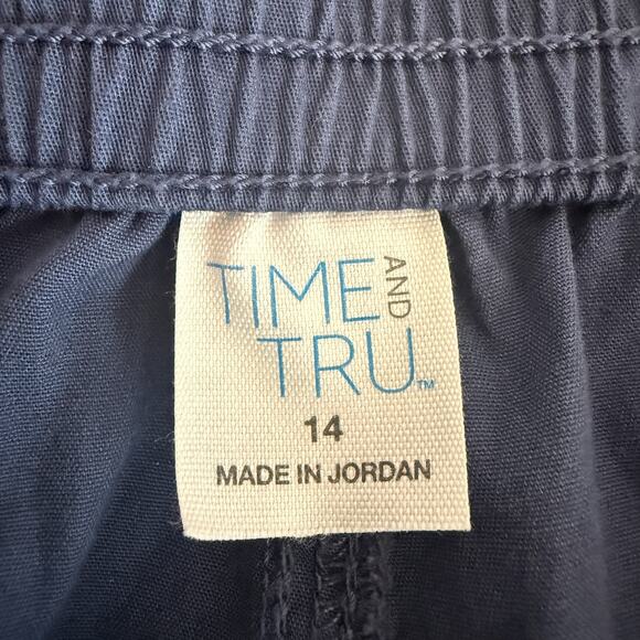 Time and Tru Womens Sz 14 High Rise Casual Cargo Blue Capri Pants Hiking Travel - Picture 3 of 14